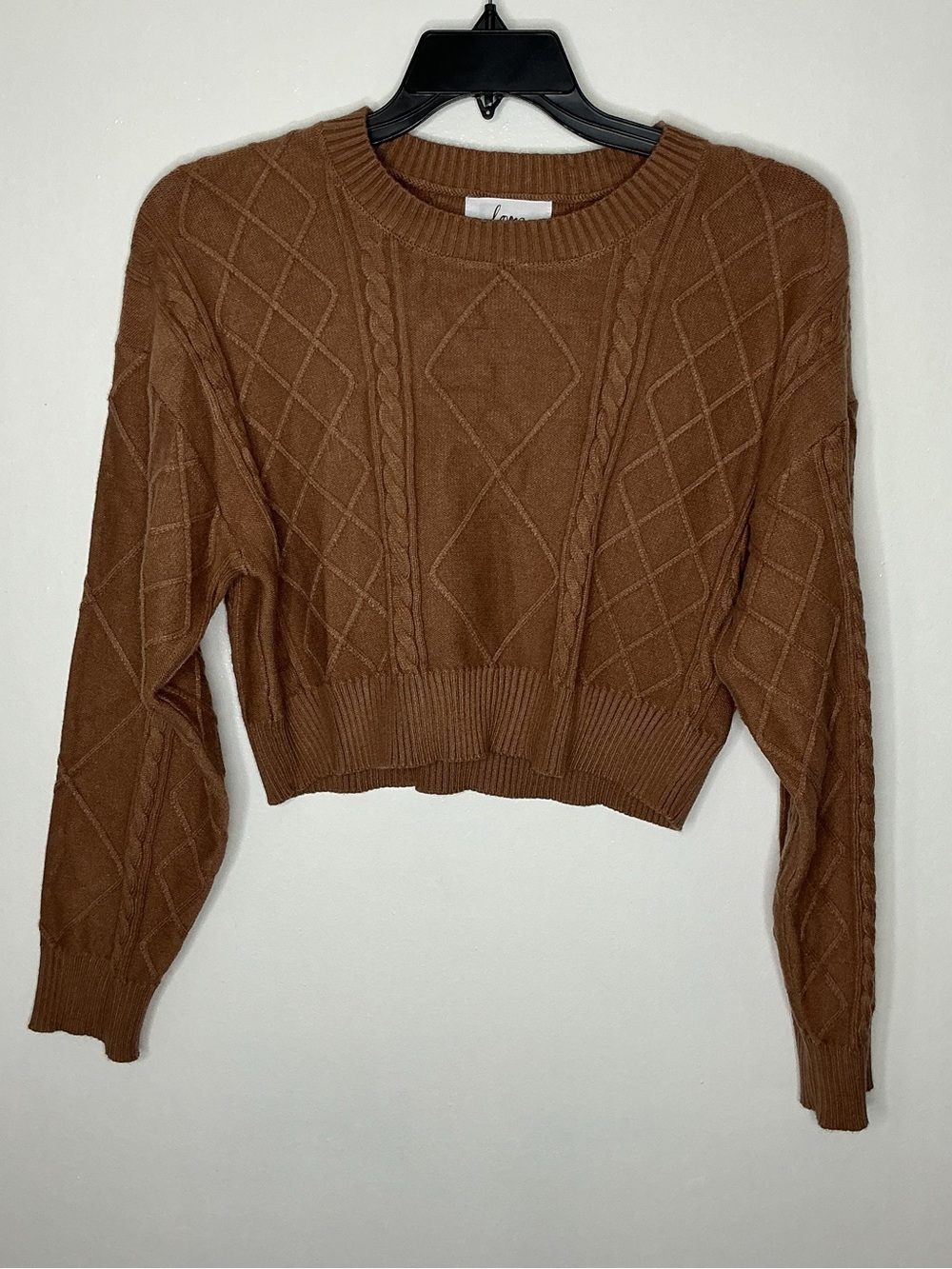 Love Cropped Cable-Knit Pullover - Brown